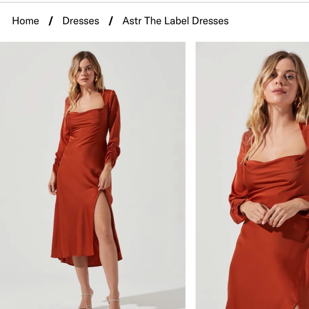 NWT ASTR The Label Gracie long sleeve dress in burnt orange